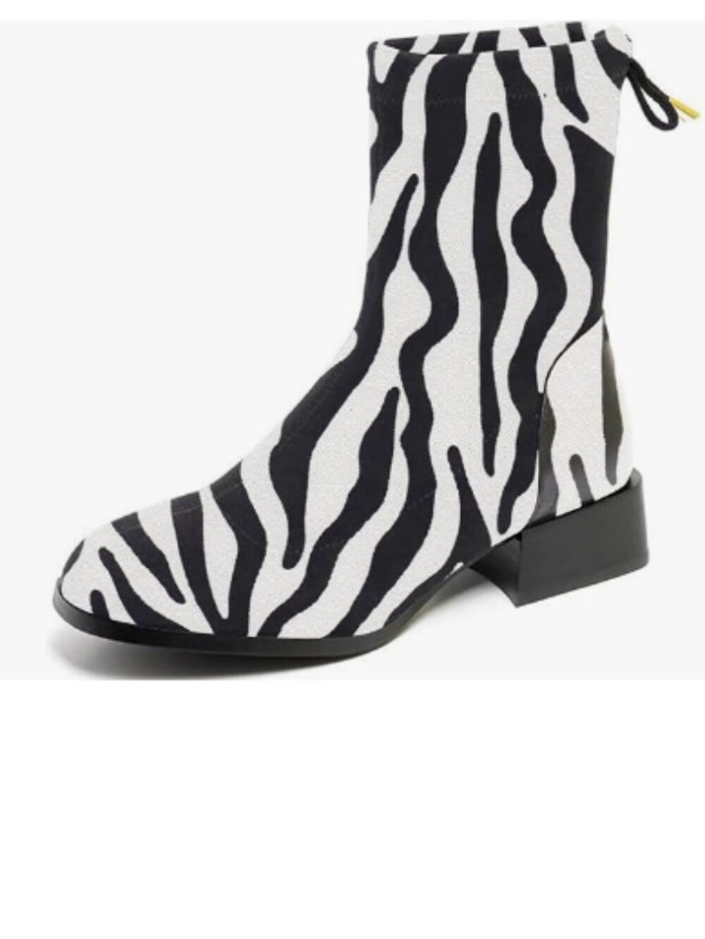 Zebra Women Round Toe Ankle Boots Comfortable Block Low Heel Back Bow Shoes